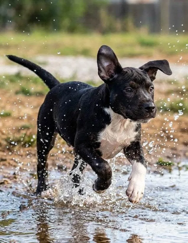 A baby medium-sized female American Staffordshire Terrier dog named Willow Brynns litter for adoption in Holly Springs, NC