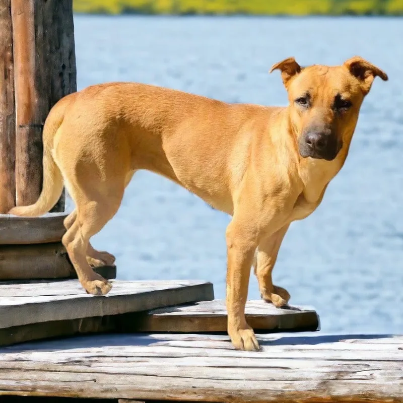 An adult medium-sized female Yellow / Tan / Blond / Fawn Mixed Breed dog named Petaka for adoption in Palm Desert, CA
