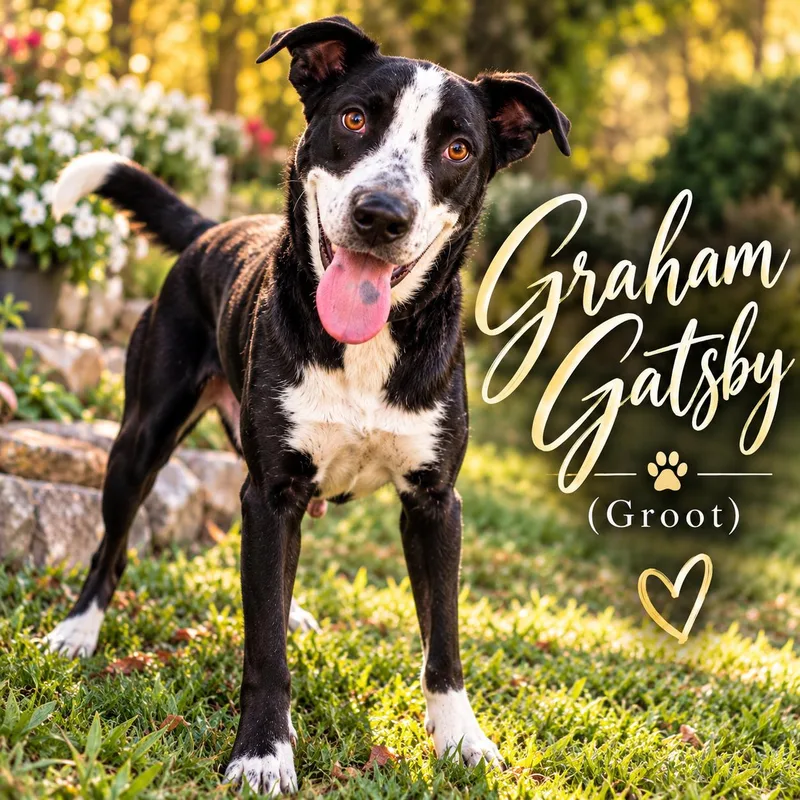 A young medium-sized male Black Labrador Retriever dog named Graham Gatsby for adoption in Farmington, MO