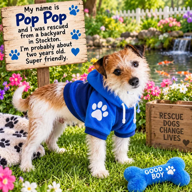A young small-sized male Terrier dog named Pop pop for adoption in Murphys, CA