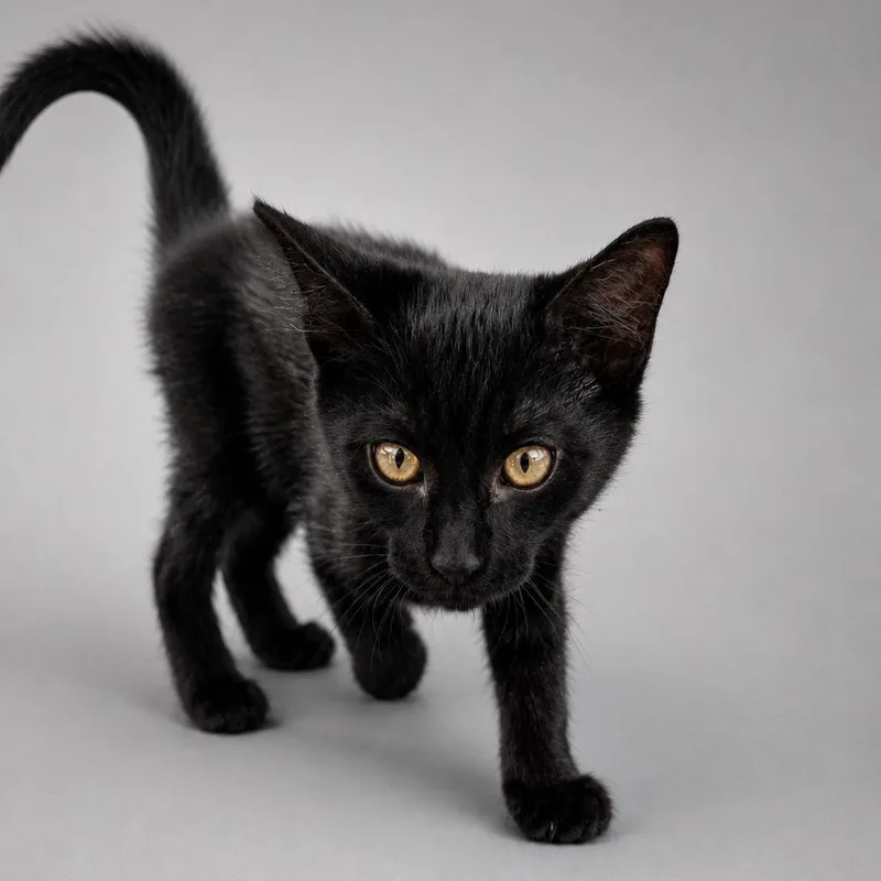A baby medium-sized male Black Domestic Short Hair cat named Secret Agent Noir for adoption in Helena, AL