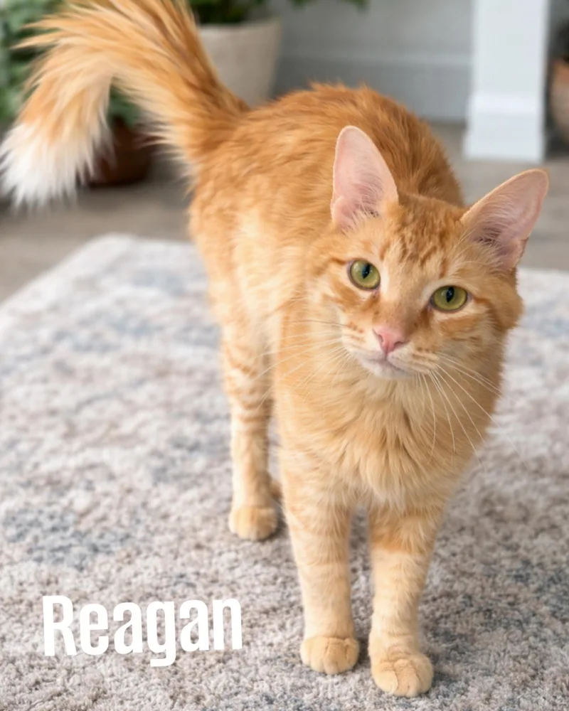 An adult medium-sized male Orange & White Domestic Medium Hair cat named Reagan for adoption in Fort Worth, TX