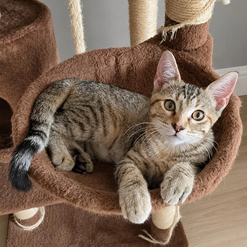 A baby medium-sized female Calico cat named Leeloo for adoption in Garland, TX