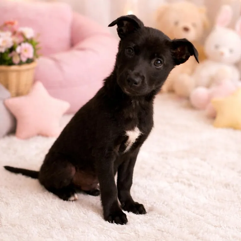 A baby medium-sized male Black Husky dog named Zeus for adoption in Kissimmee, FL