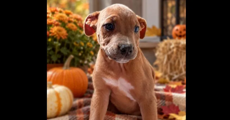 A baby small-sized male Brown / Chocolate American Bulldog dog named Acorn for adoption in Thompson, PA