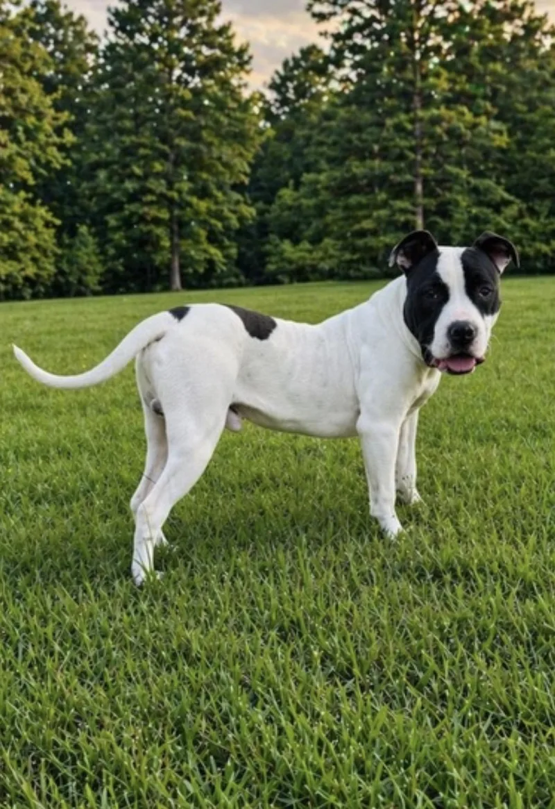 A baby medium-sized male Black American Bulldog dog named Boone for adoption in Covington, LA