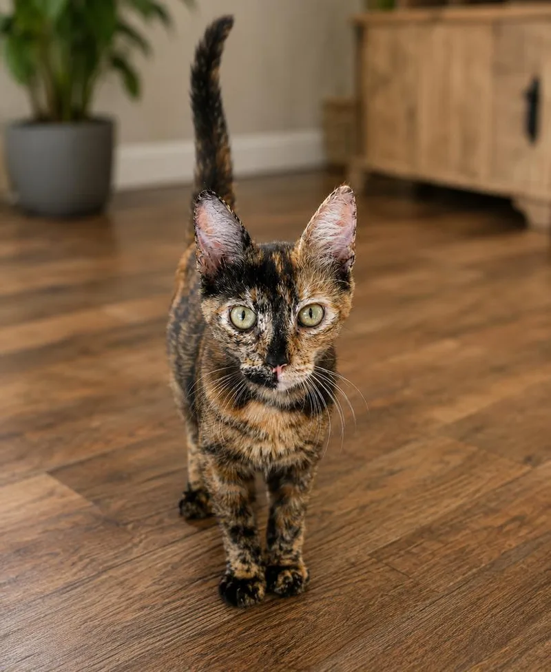 A baby small-sized female Calico cat named Tindra for adoption in Calimesa, CA