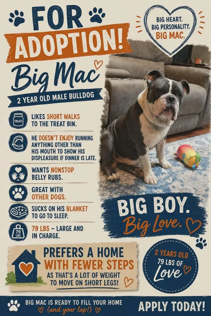 An adult large-sized male American Bulldog dog named Big Mac for adoption in Steeleville, IL