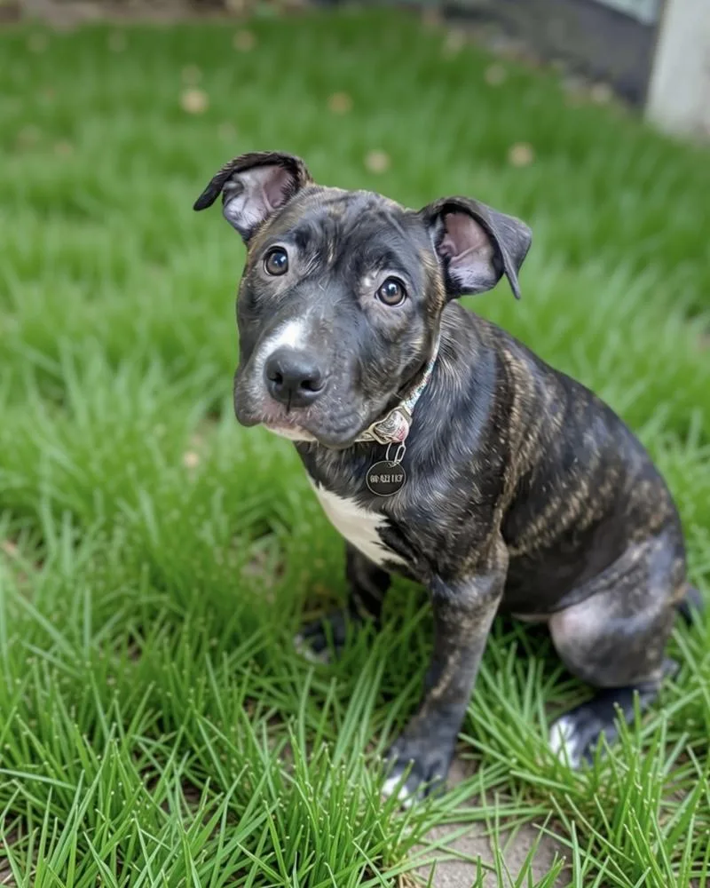 A baby large-sized female Brindle Mastiff dog named Pauline for adoption in Grand Rapids, MI