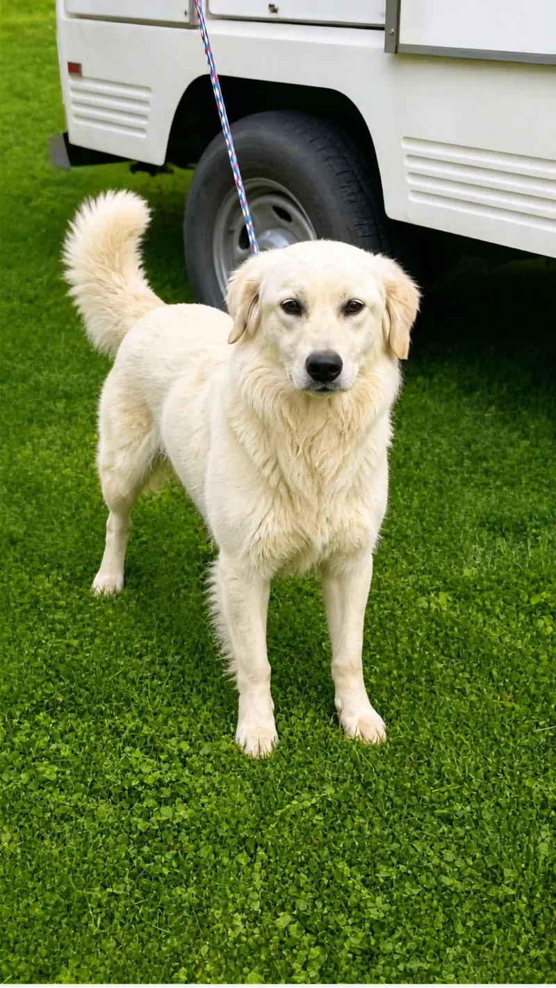 A young medium-sized female Yellow / Tan / Blond / Fawn Golden Retriever dog named Basil for adoption in Newport, TN