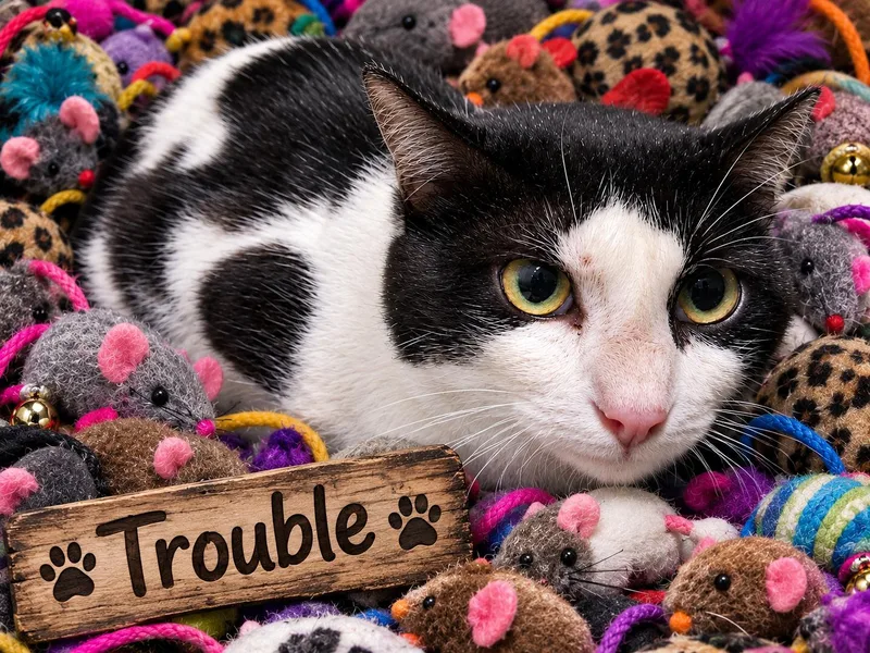 An adult medium-sized male Black & White / Tuxedo Domestic Short Hair cat named Trouble for adoption in Oviedo, FL