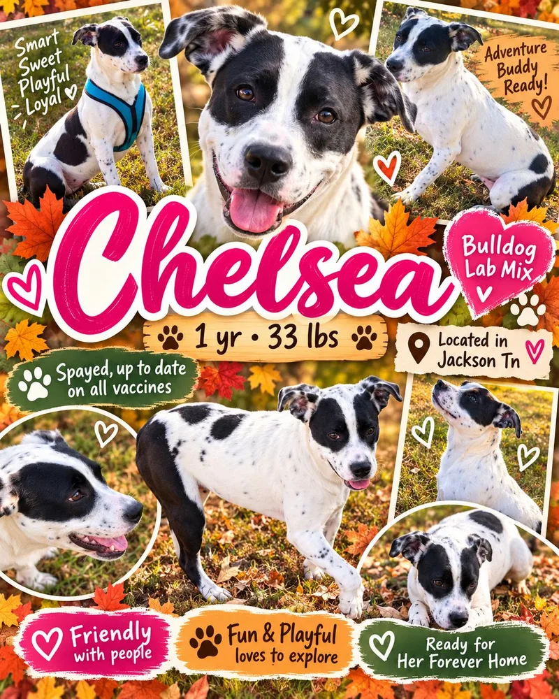 A young medium-sized female White / Cream English Bulldog dog named Chelsea for adoption in Jackson, TN