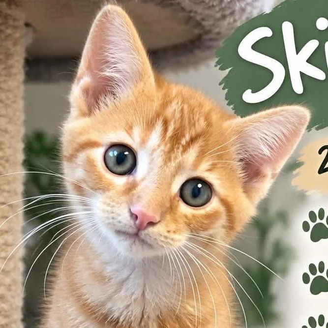 A baby small-sized male Orange / Red Domestic Short Hair cat named Skittle for adoption in West Olive, MI