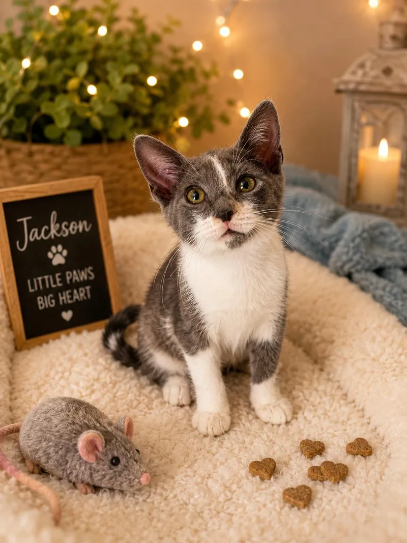 A baby small-sized male Gray & White Domestic Short Hair cat named Jackson for adoption in Queen Creek, AZ