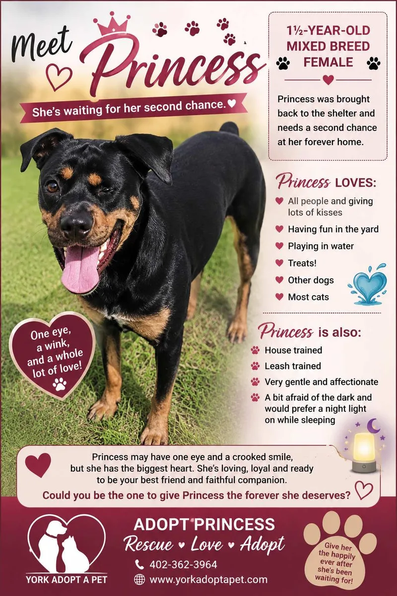 An adult large-sized female Black Mixed Breed dog named Princess for adoption in York, NE