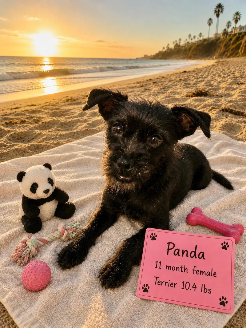A young small-sized female Black Terrier dog named Panda  Month Terrier for adoption in Mesa, AZ