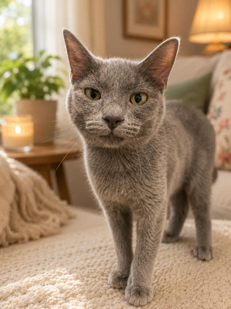 A young medium-sized female Russian Blue cat named Pattie Anne for adoption in Randolph, AL