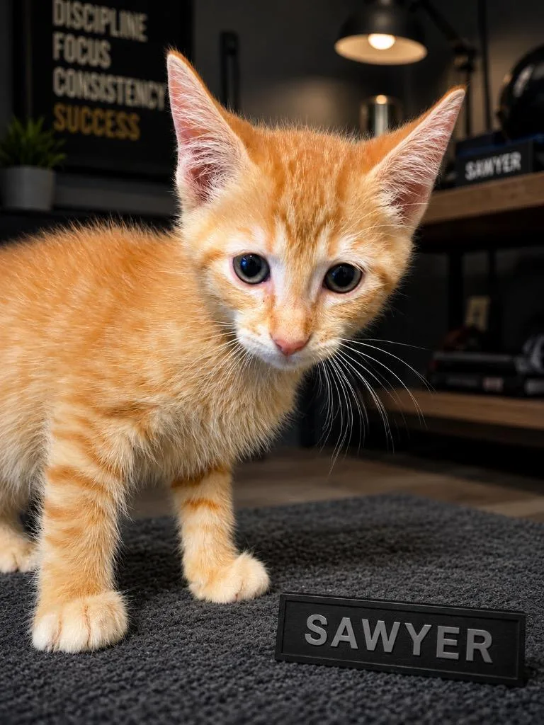 A baby large-sized male Domestic Short Hair cat named Sawyer for adoption in Dalton, GA