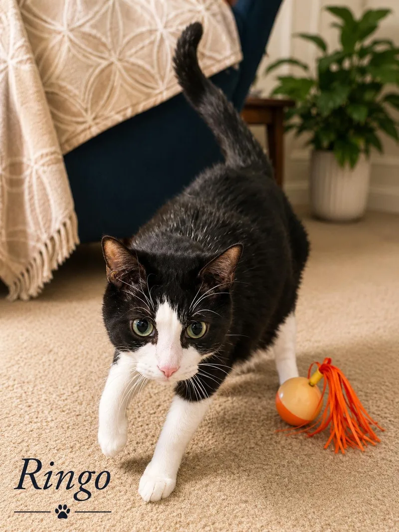 An adult large-sized male Black & White / Tuxedo Domestic Short Hair cat named Ringo for adoption in Mansfield, TX