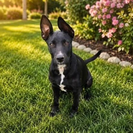 A young medium-sized female Black Labrador Retriever dog named Batty for adoption in Brewton, AL