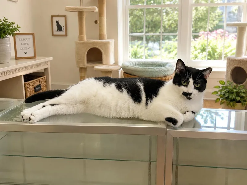 A young large-sized female Black & White / Tuxedo American Shorthair cat named Janice for adoption in Westwood, NJ