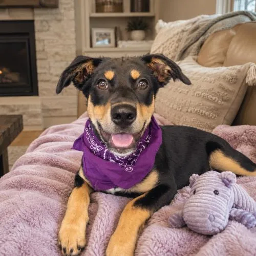 A baby medium-sized female Black Retriever dog named Queenie SS for adoption in South Portland, ME
