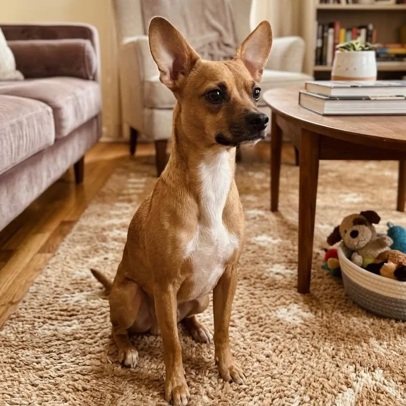 A young medium-sized male Chihuahua dog named Scooby for adoption in Pittsfield, IL