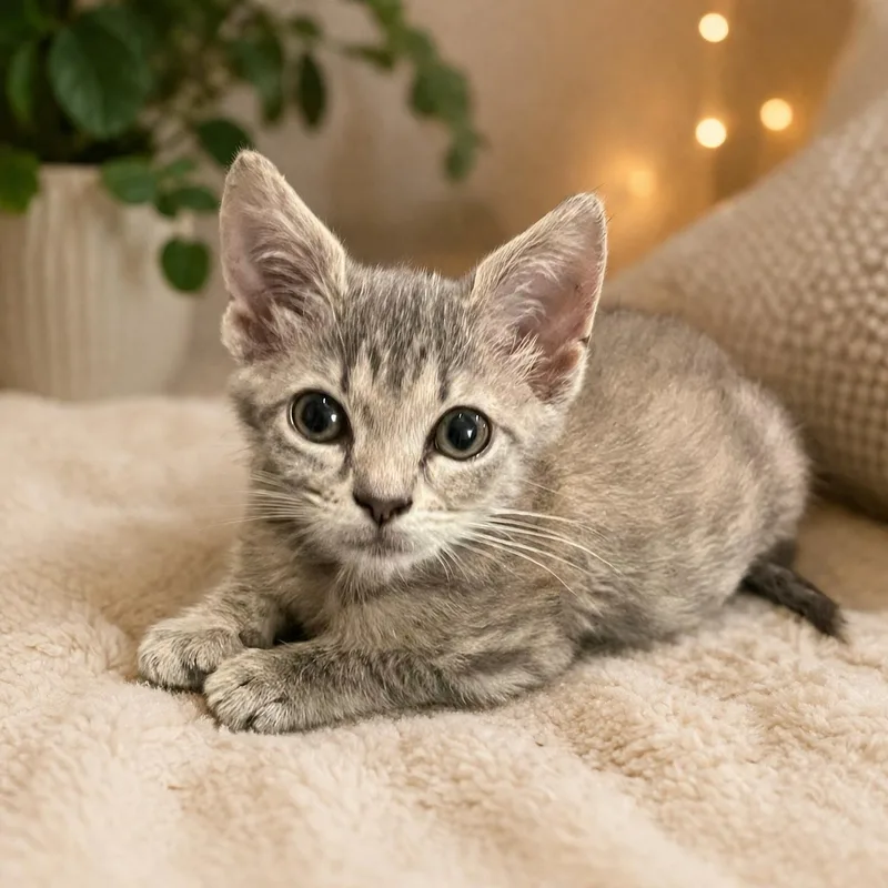 A baby medium-sized female Tabby (Gray / Blue / Silver) Domestic Short Hair cat named Pudge for adoption in Greensboro, NC