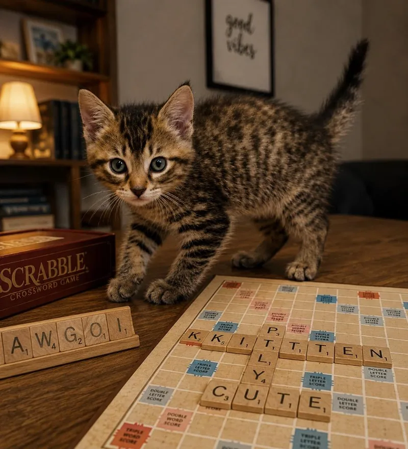 A baby medium-sized female Domestic Short Hair cat named Scrabble for adoption in Claremore, OK
