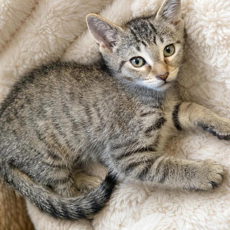A baby small-sized male Brown / Chocolate Domestic Short Hair cat named Truffle for adoption in Chaska, MN