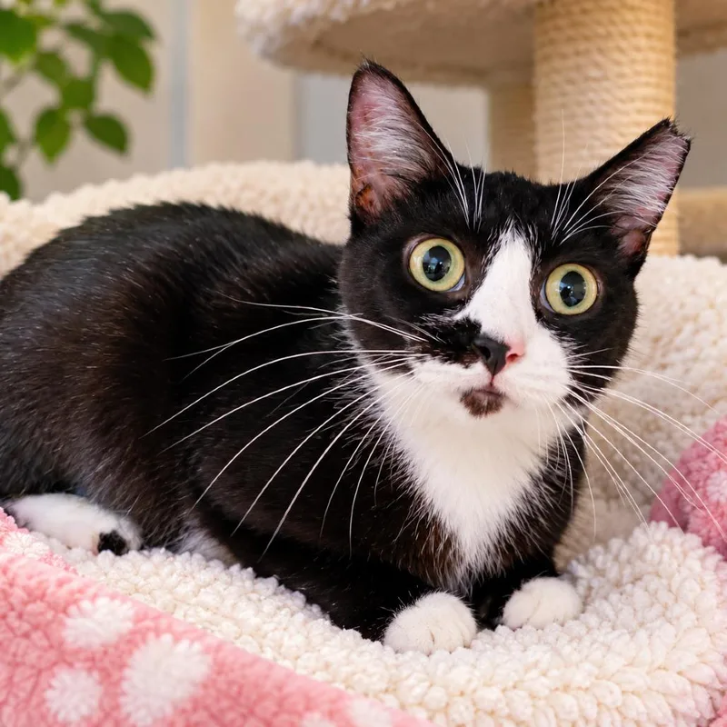 An adult small-sized female Black Domestic Short Hair cat named Domino Vandiver for adoption in Columbia, MO