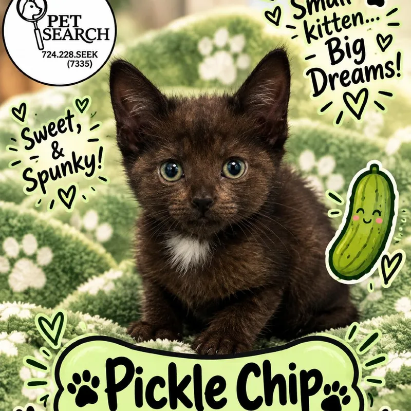 A baby small-sized male Black Domestic Short Hair cat named Pickle Chip for adoption in Washington, PA
