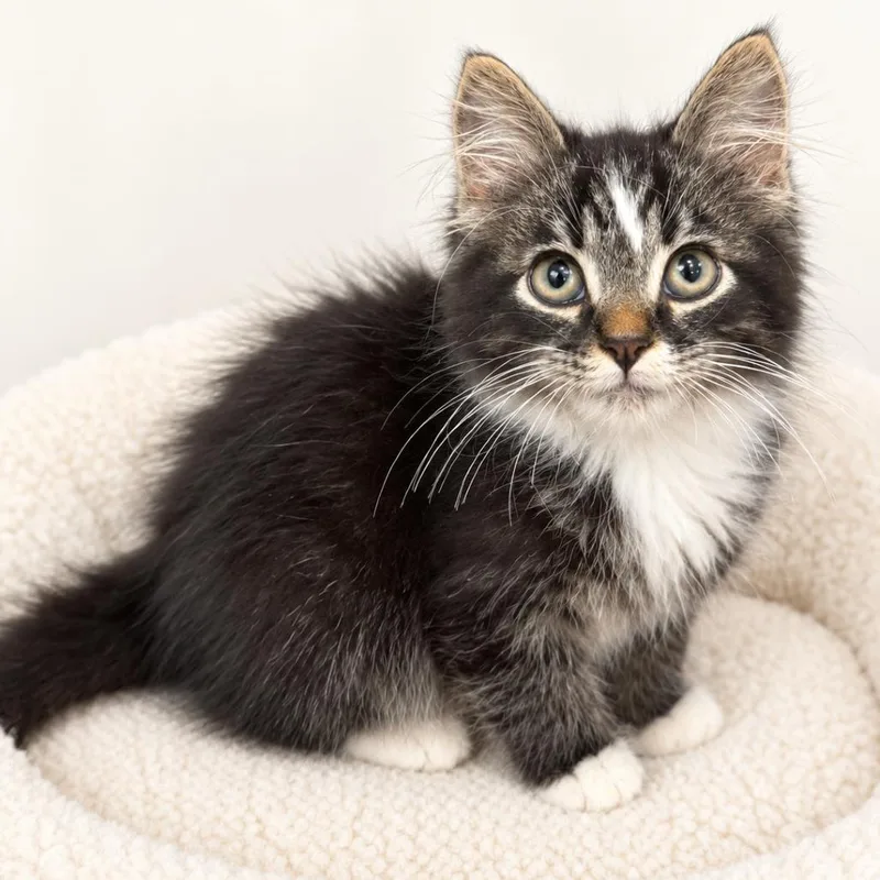 A baby small-sized male Black Domestic Short Hair cat named Ollie for adoption in Redwood Falls, MN