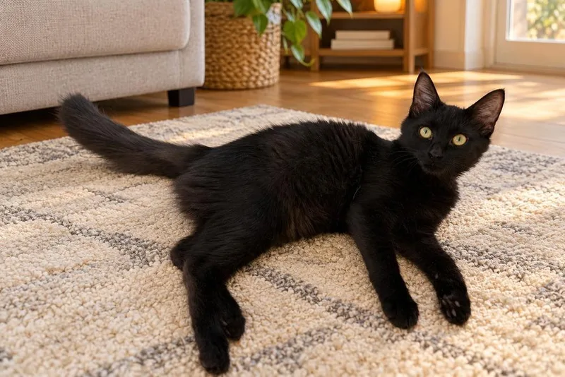 A baby small-sized male Black Domestic Medium Hair cat named Pua for adoption in Hudson, NH