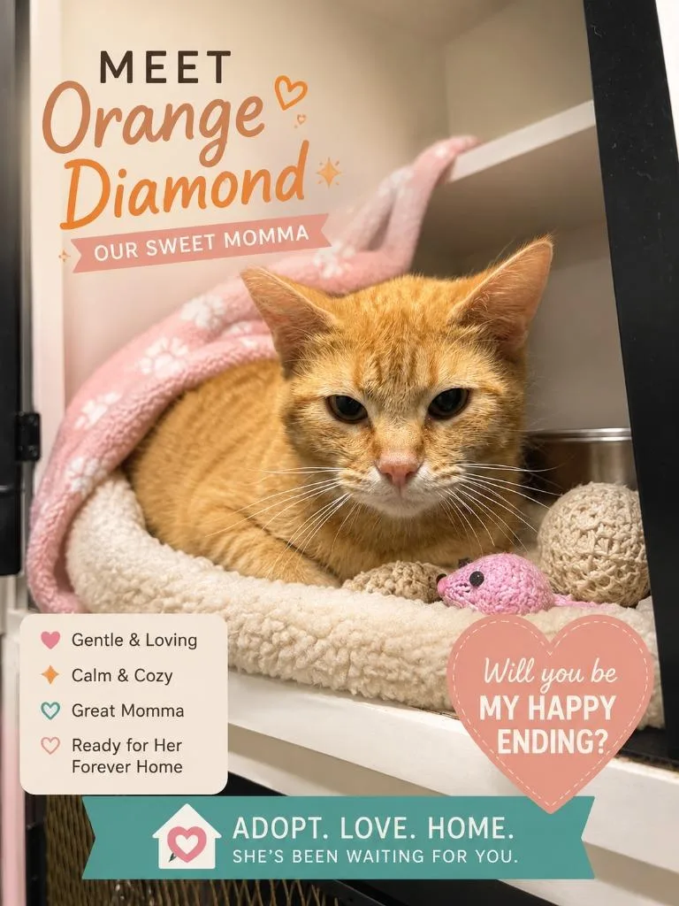 A young small-sized female Domestic Short Hair cat named Orange Diamond for adoption in East Ridge, TN