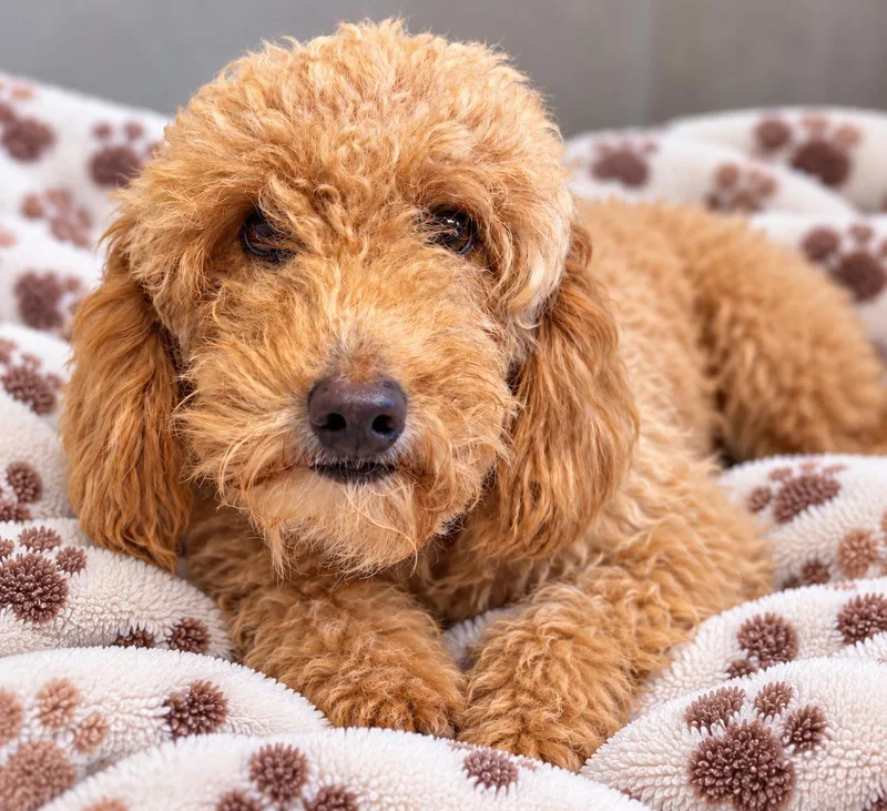 An adult small-sized female Yellow / Tan / Blond / Fawn Goldendoodle dog named Dandy for adoption in Sugar Grove, IL