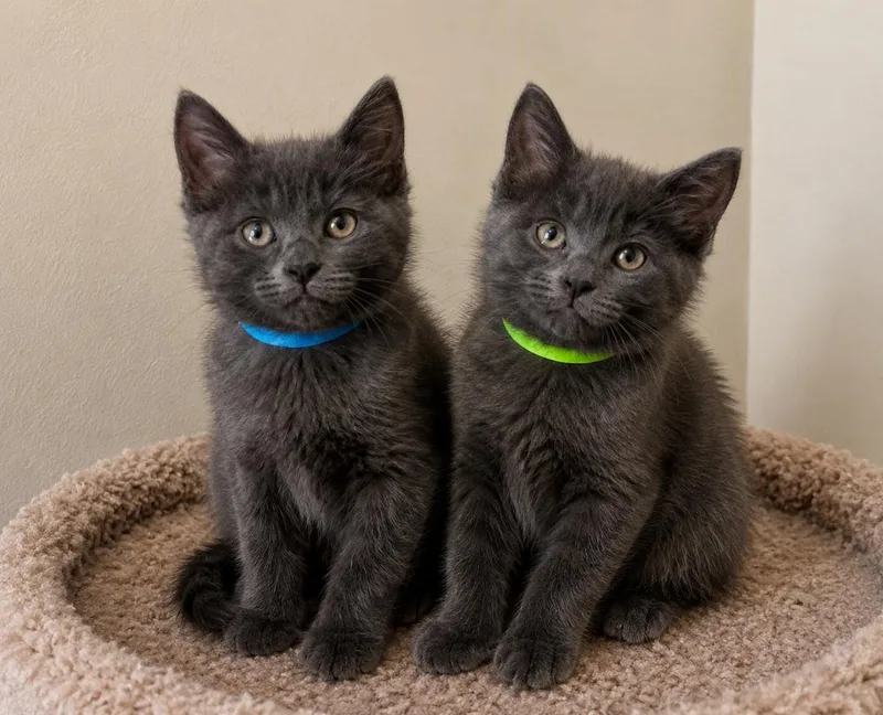 A baby medium-sized female Domestic Medium Hair cat named Dusty And Dusky for adoption in Farmington, MN