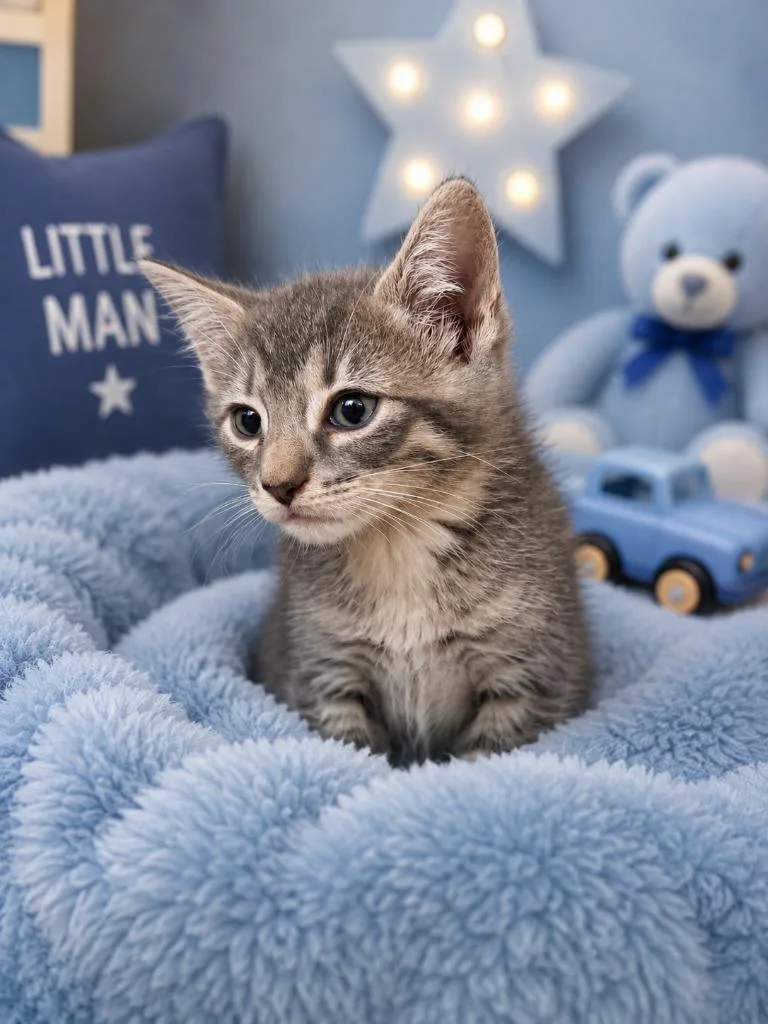 A baby medium-sized male Domestic Short Hair cat named Ravioli for adoption in Fayetteville, TN