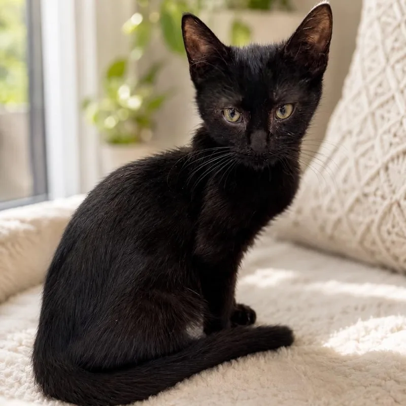 A baby small-sized male Black Domestic Short Hair cat named Tansy for adoption in Alexandria, VA