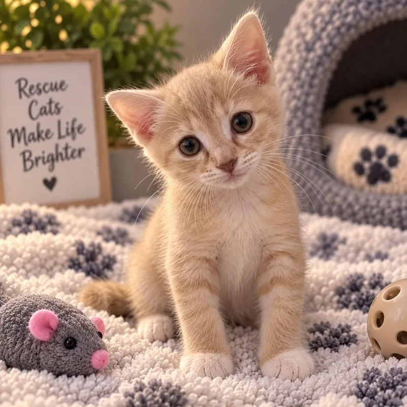 A baby medium-sized male Buff / Tan / Fawn Tabby cat named Sawyer for adoption in Andover, MN