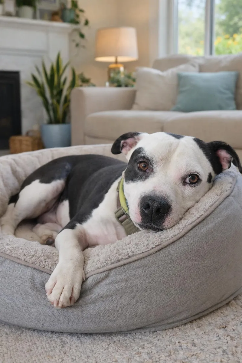 A young medium-sized male Black Pit Bull Terrier dog named Panda for adoption in las vegas, NV