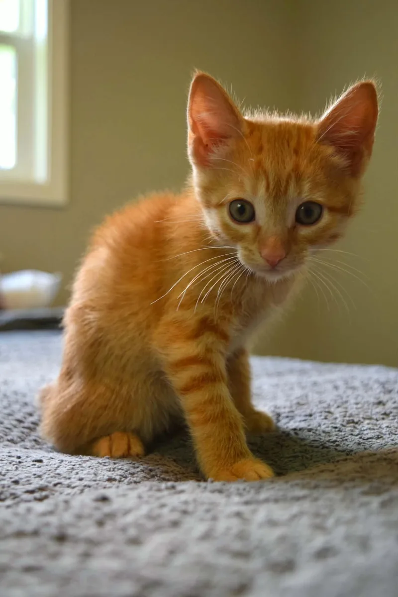 A baby medium-sized female Tabby (Orange / Red) Domestic Short Hair cat named Phoebe for adoption in Muncie, IN
