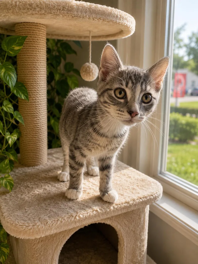 A baby small-sized male Tabby (Gray / Blue / Silver) Domestic Short Hair cat named Diego for adoption in Ashland, KY