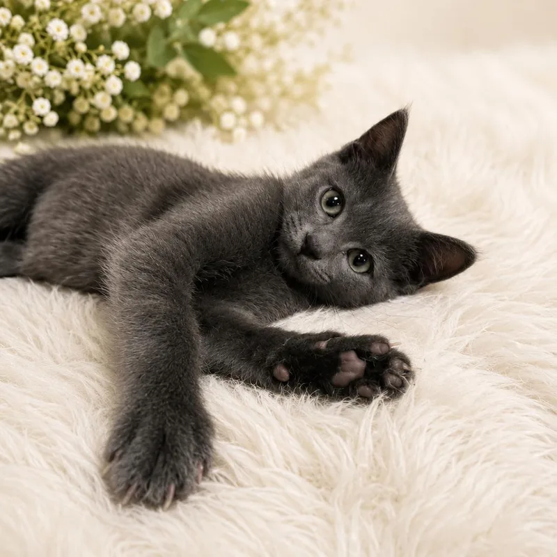 A baby small-sized male Gray / Blue / Silver Domestic Medium Hair cat named Cat Stevens for adoption in Tylertown, MS