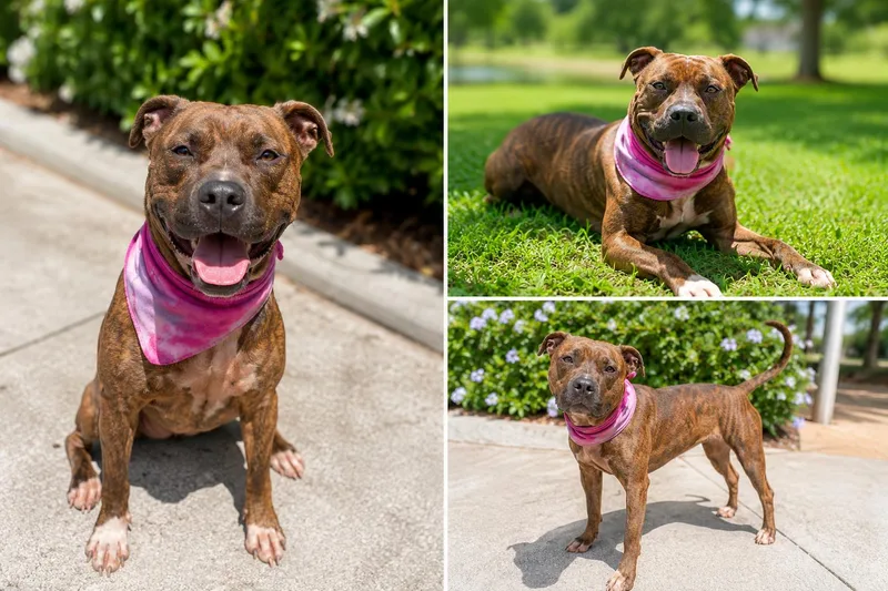 A young medium-sized female Brindle American Bulldog dog named Brenda for adoption in Kiln, MS