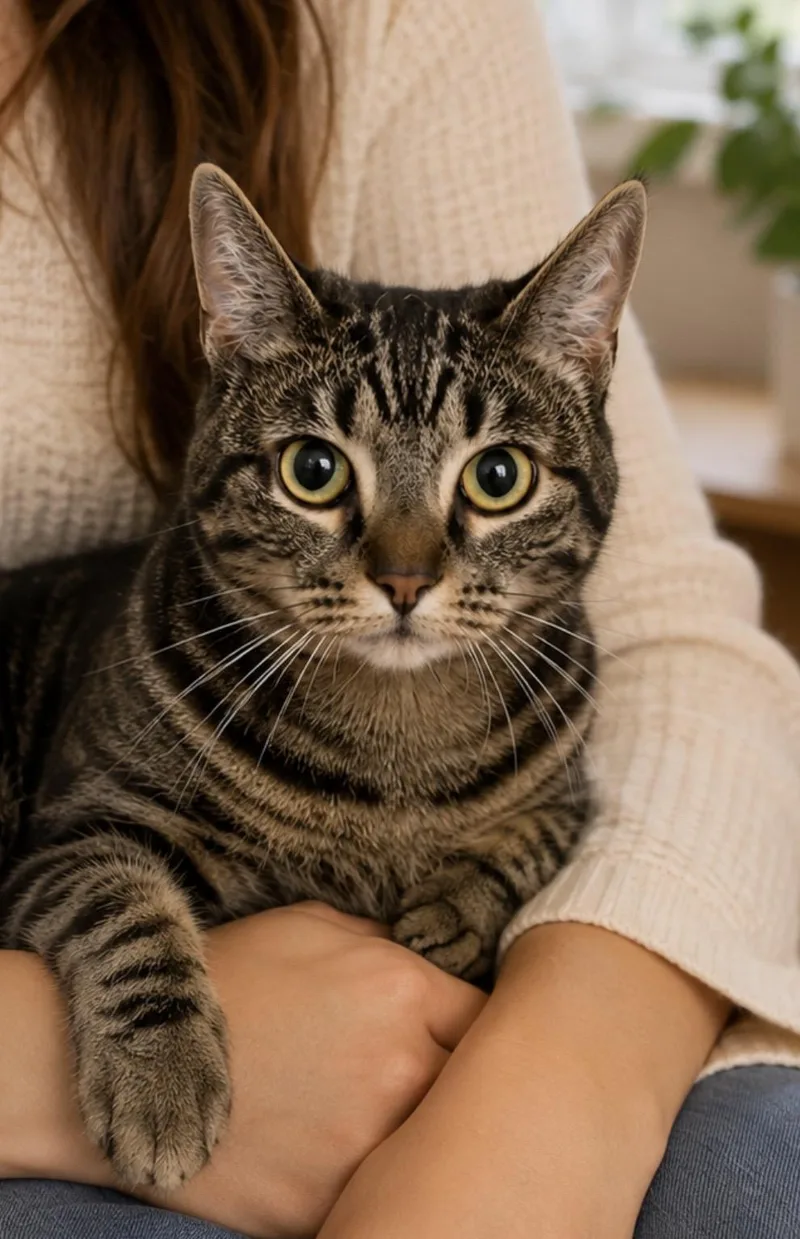 A young medium-sized female Domestic Short Hair cat named Bea Sweet And Gentle for adoption in Houston, TX