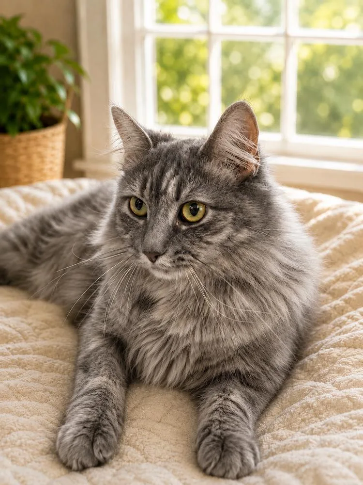 A baby medium-sized female Gray / Blue / Silver Domestic Medium Hair cat named Princess for adoption in Westwood, NJ