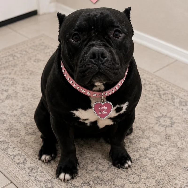 An adult medium-sized female Black American Bully dog named Lady Bella for adoption in Phoenix, AZ