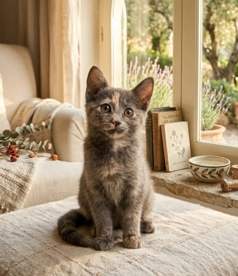 A baby small-sized female Domestic Short Hair cat named Hyacinth for adoption in San Jacinto, CA