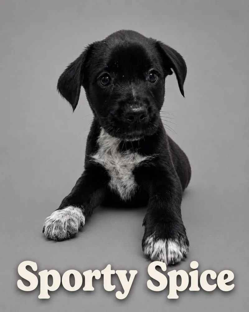 A baby medium-sized female Black Labrador Retriever dog named Sporty Spice for adoption in Myrtle Beach, SC